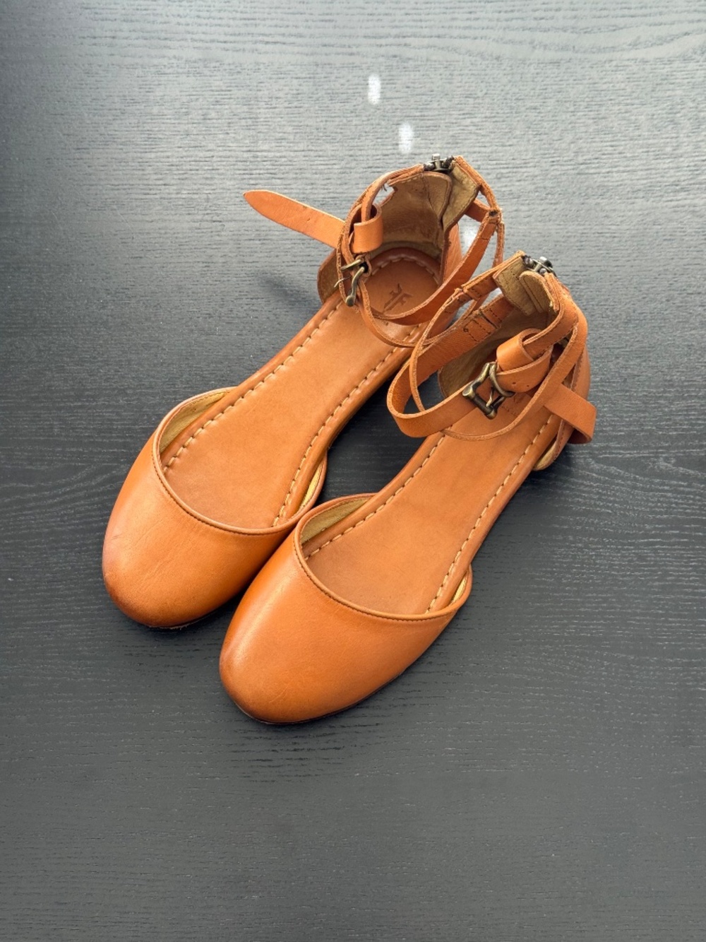 Frye Women's Tan Leather Ankle-Strap Flats - Picture 2 of 5
